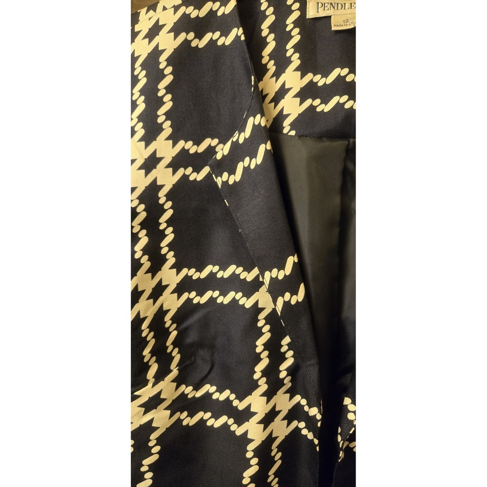 Pendleton Silk Navy Geometric Diamond Open Front Blazer Jacket Size 12 - Picture 4 of 8
